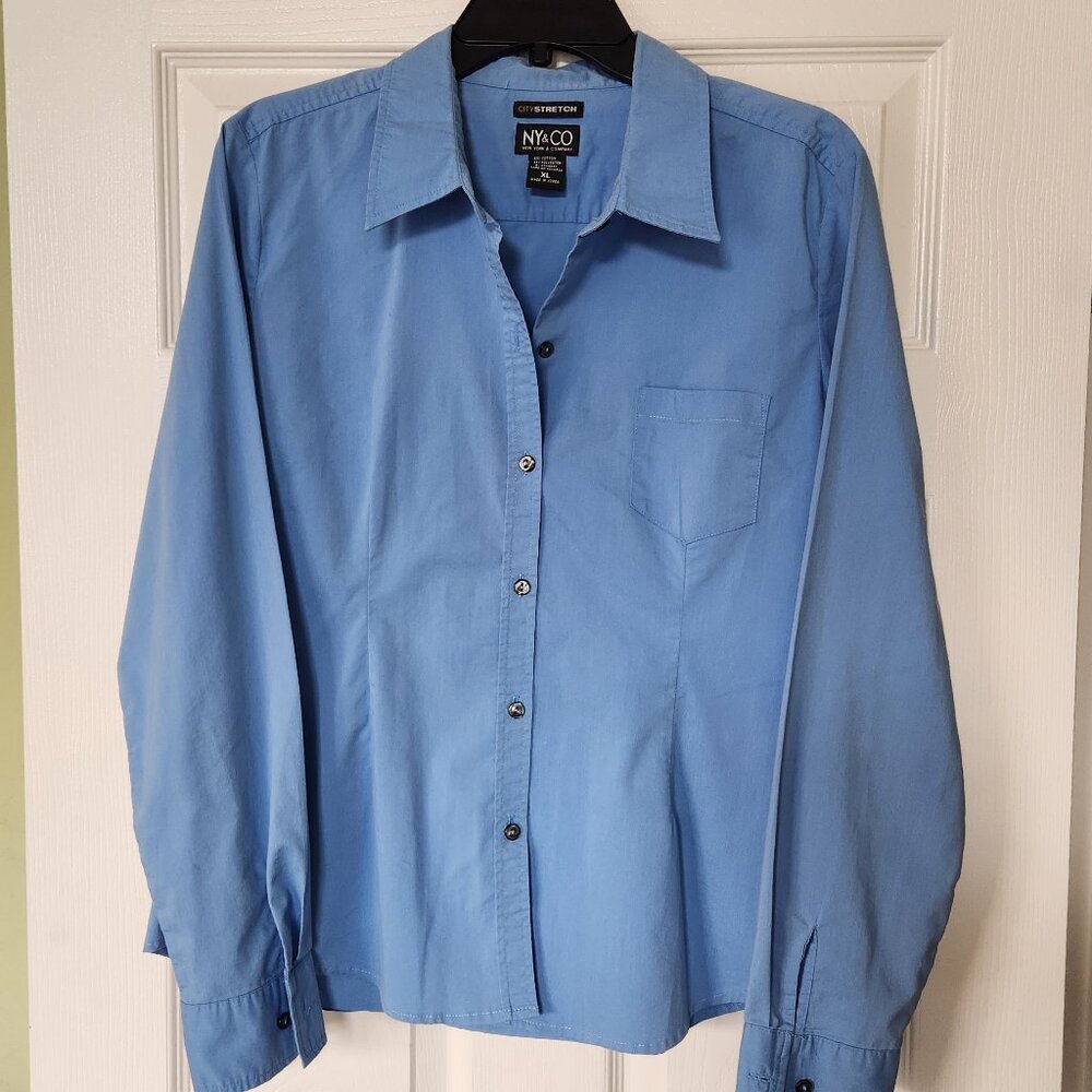 New York & Co stretch button down shirt.  Blue.